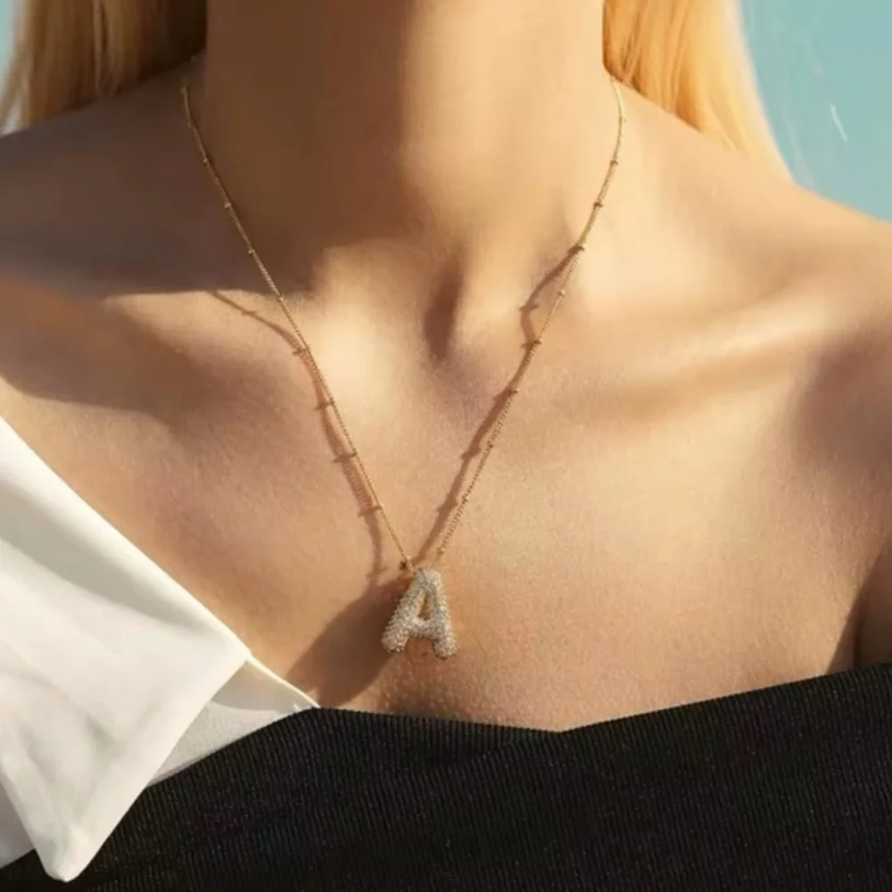 18k Gold Letter A Initial Necklace Micro-Set Zirconia Jewelry